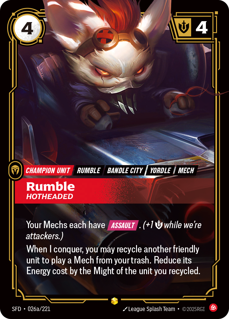 Rumble, Hotheaded SFD-026a/221 Alternate Art Riftbound card