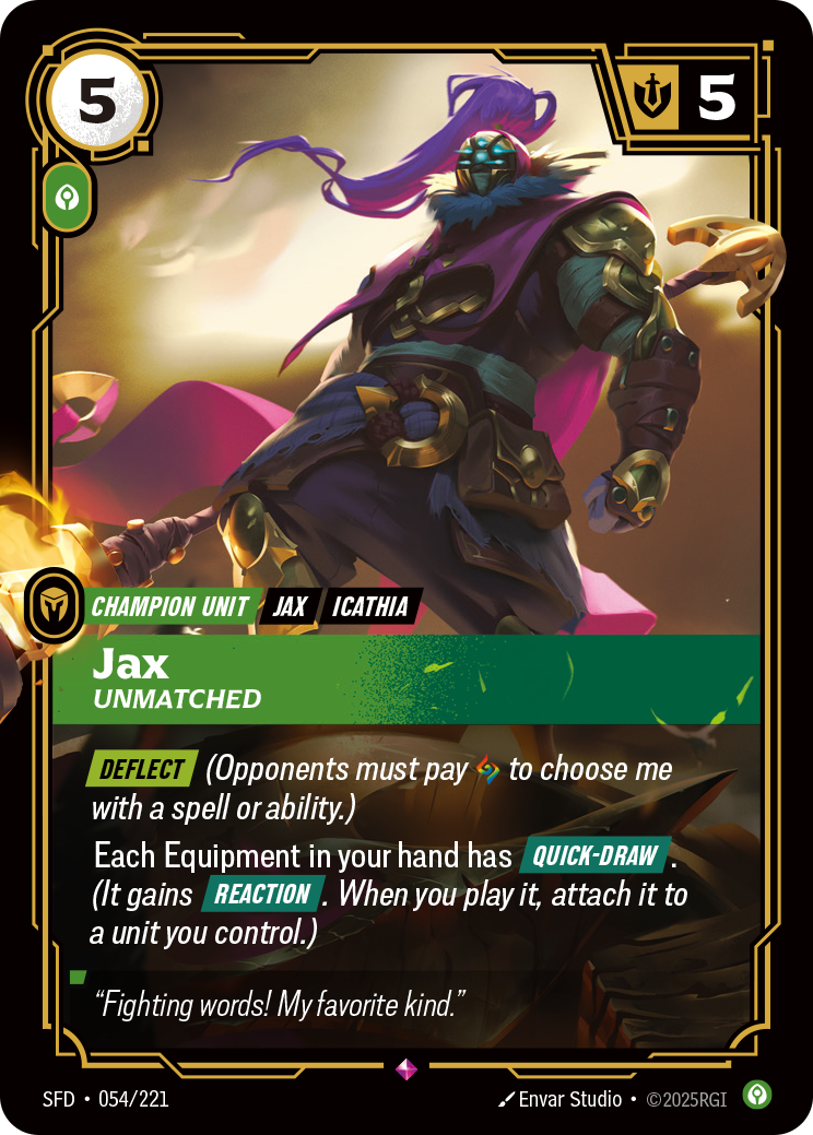 Jax, Unmatched SFD-054/221 Normal Riftbound card