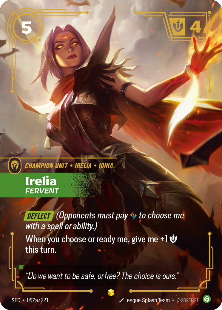 Irelia, Fervent SFD-057a/221 Alternate Art Riftbound card