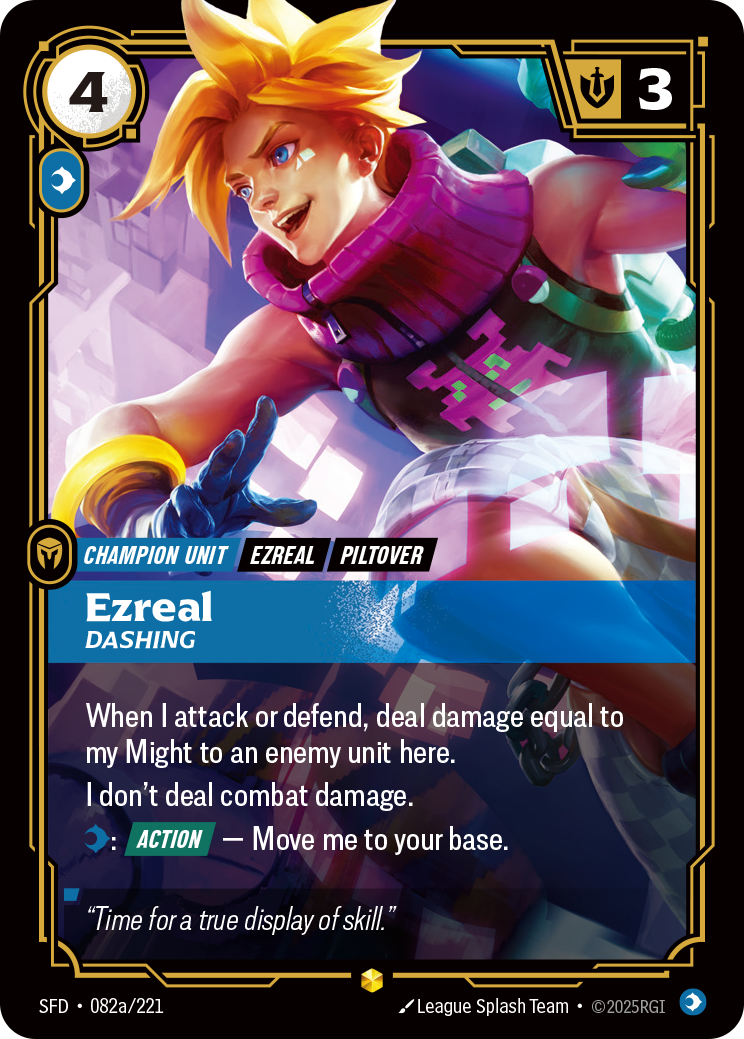 Ezreal, Dashing SFD-082a/221 Alternate Art Riftbound card