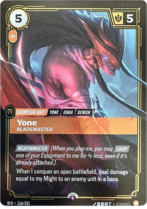 Yone, Blademaster SFD-116/221-P Normal Riftbound card