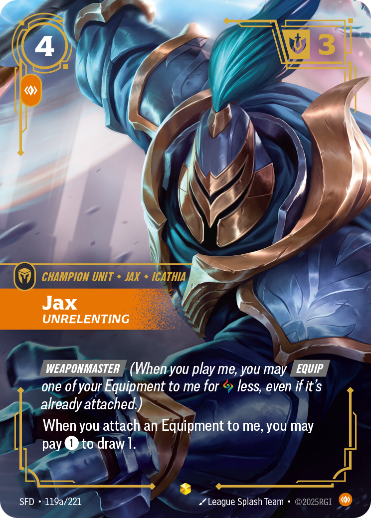 Jax, Unrelenting SFD-119a/221 Alternate Art Riftbound card