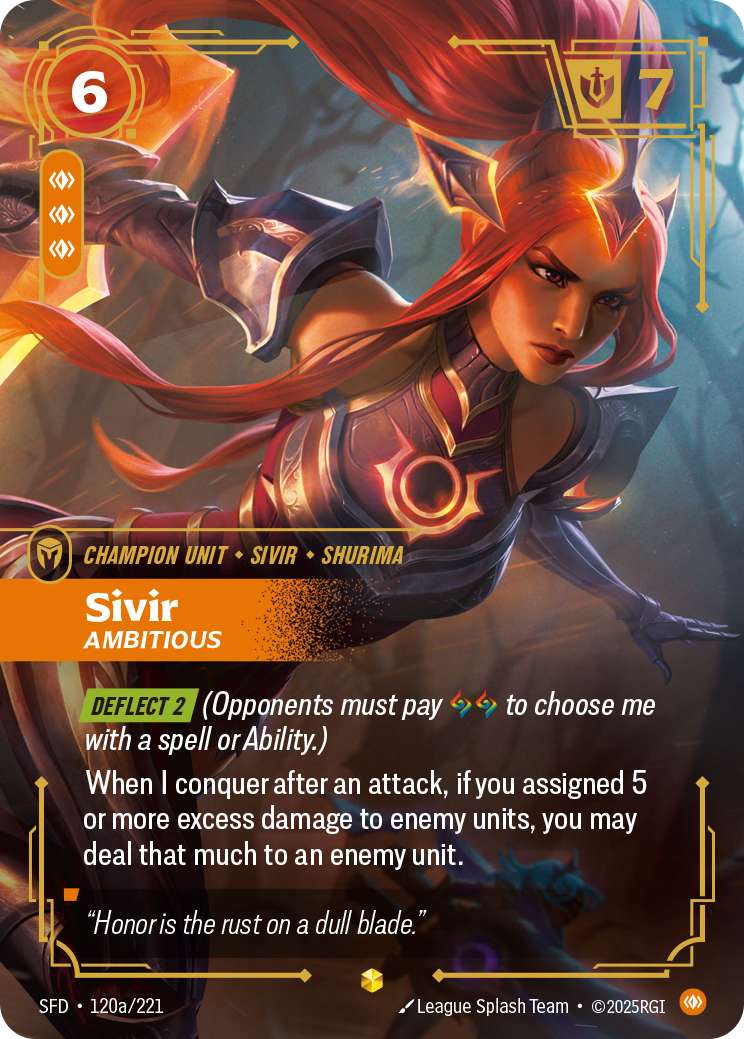 Sivir, Ambitious SFD-120a/221 Alternate Art Riftbound card