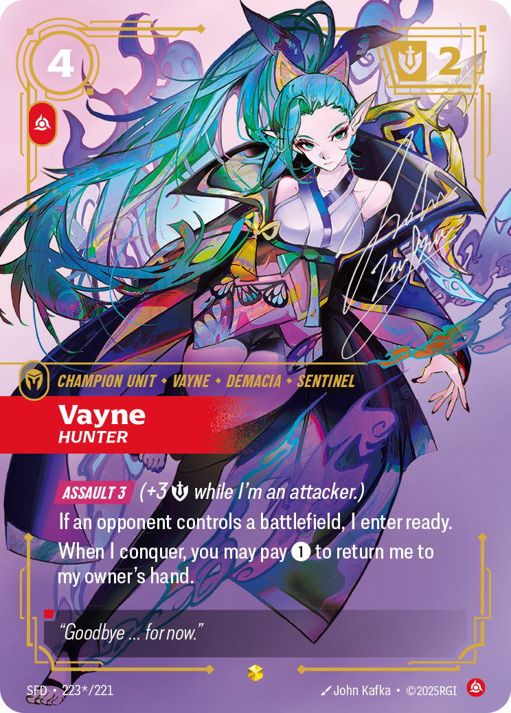 Vayne, Hunter SFD-223*/221 Signed Riftbound card