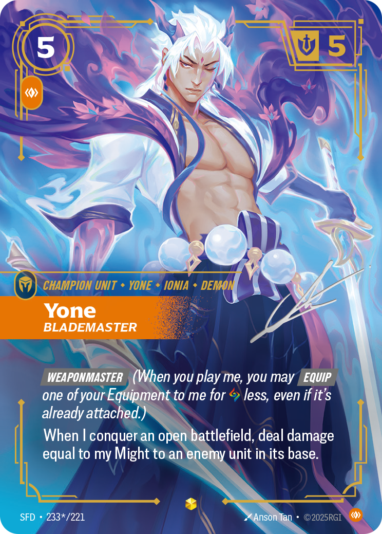 Yone, Blademaster SFD-233*/221 Signed Riftbound card