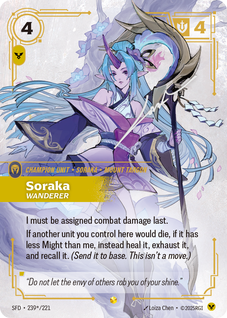 Soraka, Wanderer SFD-239*/221 Signed Riftbound card