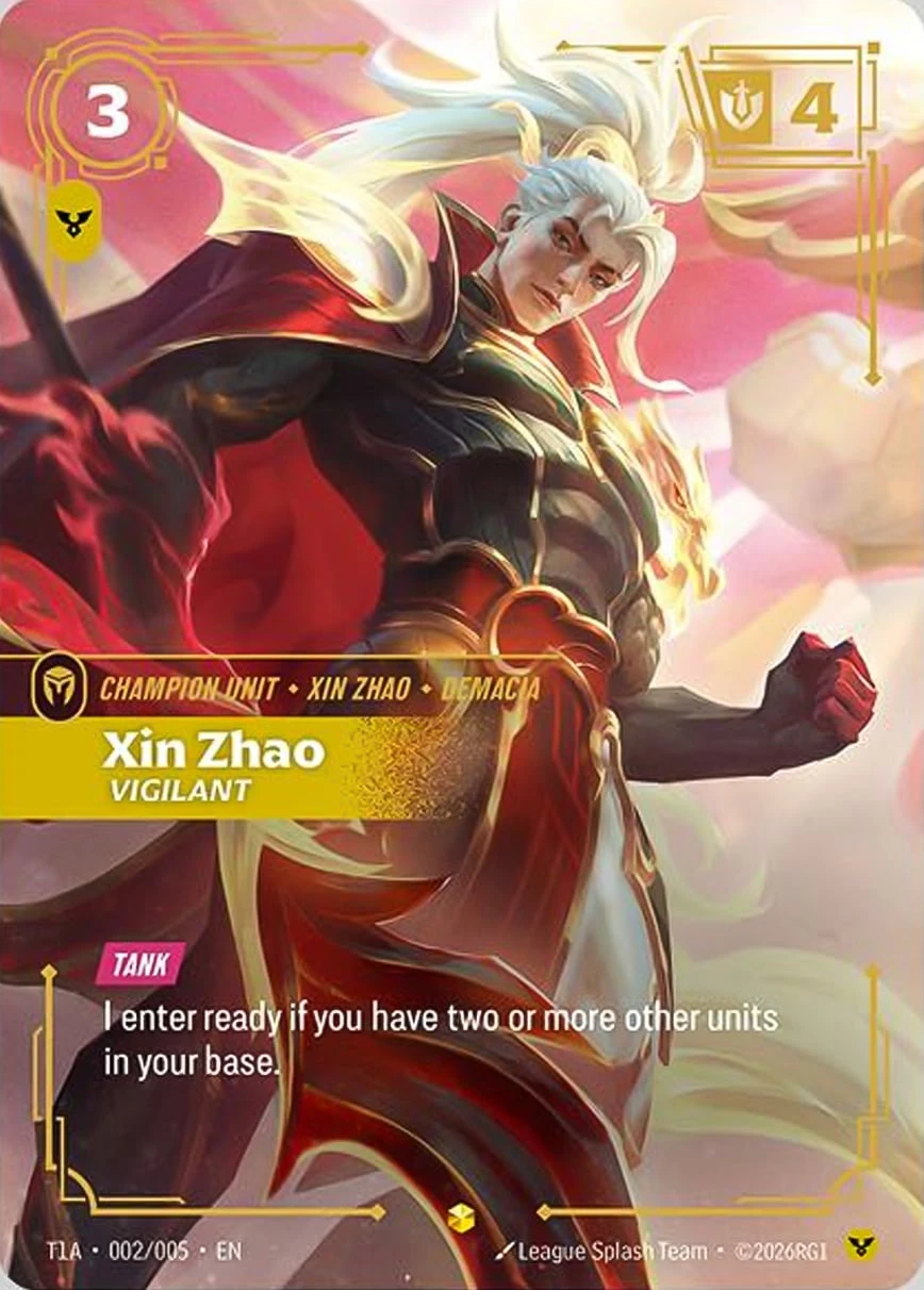 Xin Zhao, Vigilant T1A-002/005 Alternate Art Riftbound card