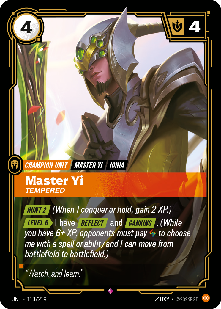 Master Yi, Tempered UNL-113/219 Normal Riftbound card