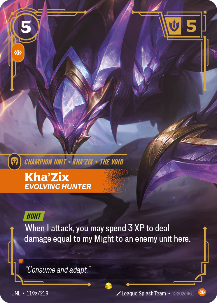 Kha'Zix, Evolving Hunter UNL-119a/219 Alternate Art Riftbound card