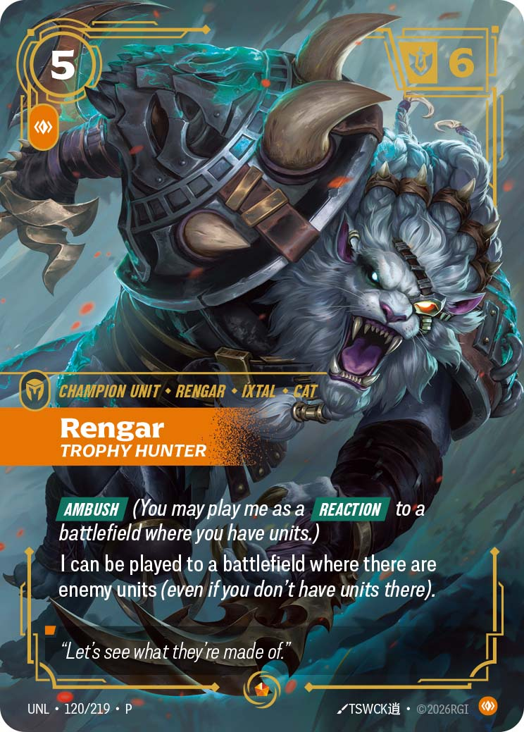 Rengar, Trophy Hunter UNL-120/219-P-TOP Normal Riftbound card