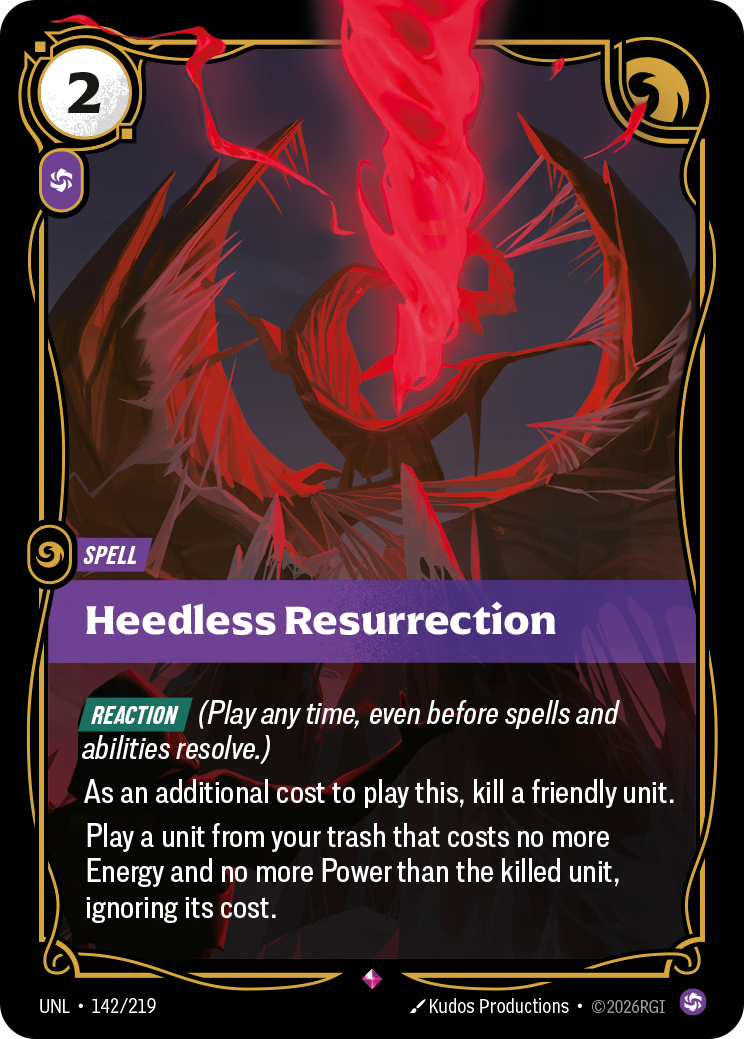 Heedless Resurrection UNL-142/219 Normal Riftbound card