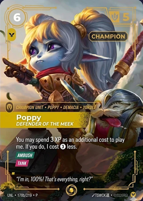 Poppy, Defender of the Meek UNL-178b/219-P-CP Alternate Art Riftbound card