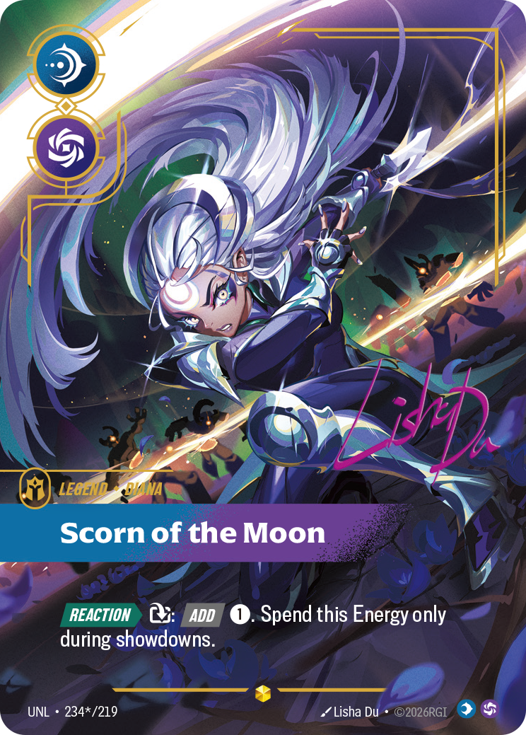 Scorn of the Moon UNL-234*/219 Signed Riftbound card