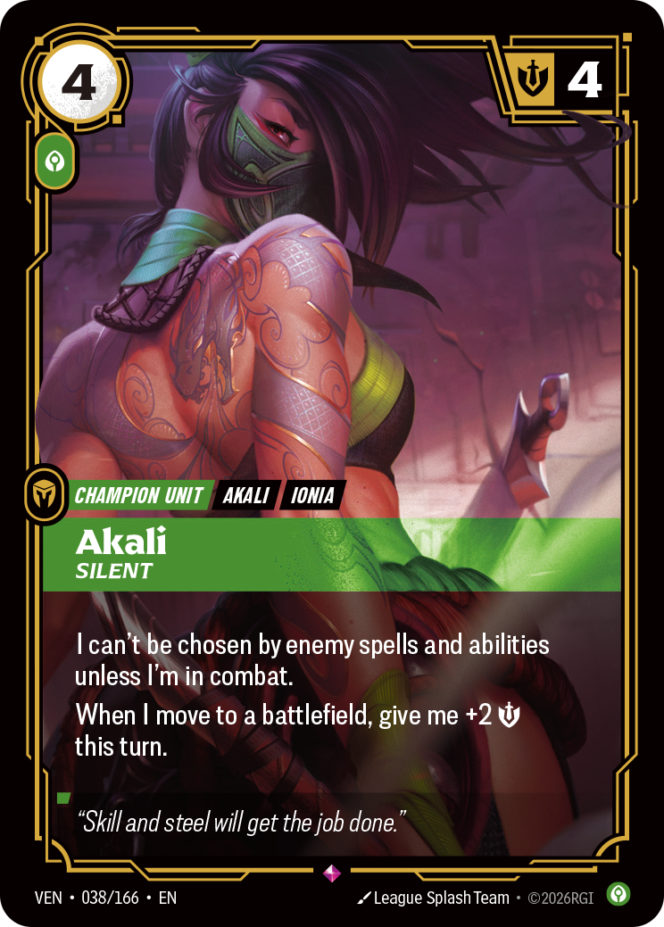 Akali, Silent VEN-038/166 Normal Riftbound card
