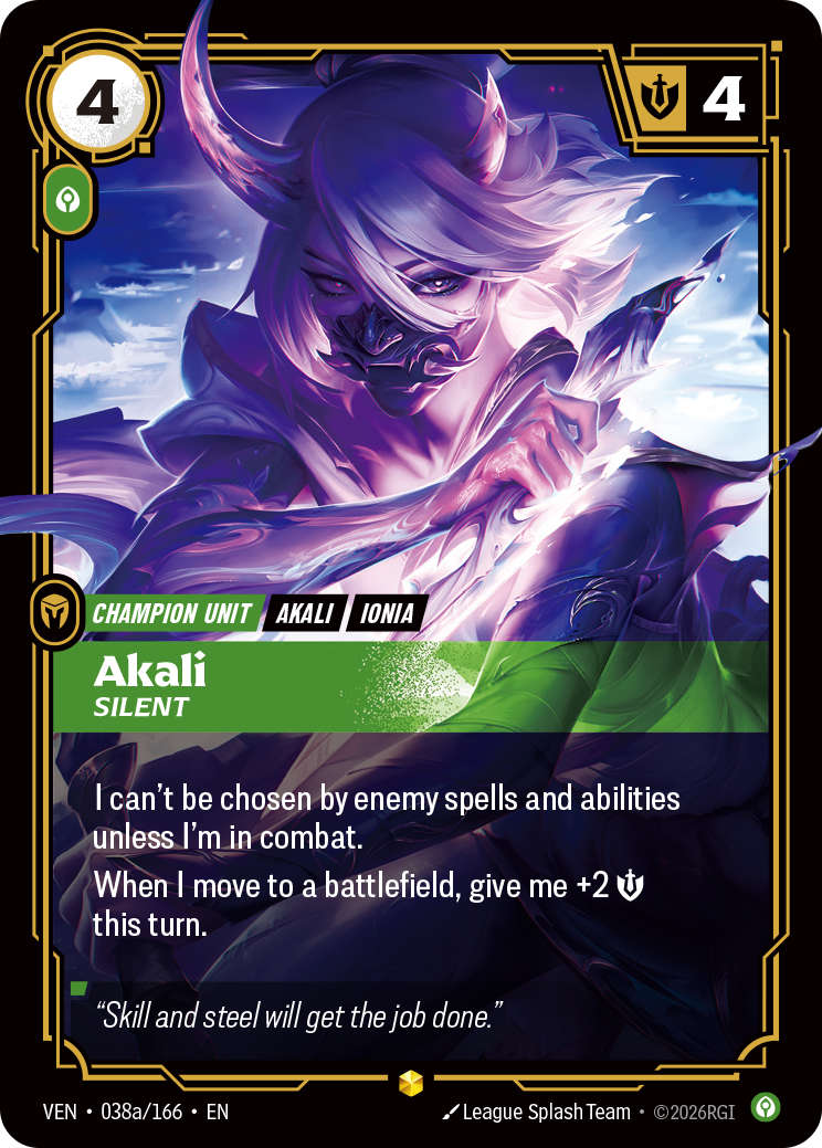 Akali, Silent VEN-038a/166 Alternate Art Riftbound card