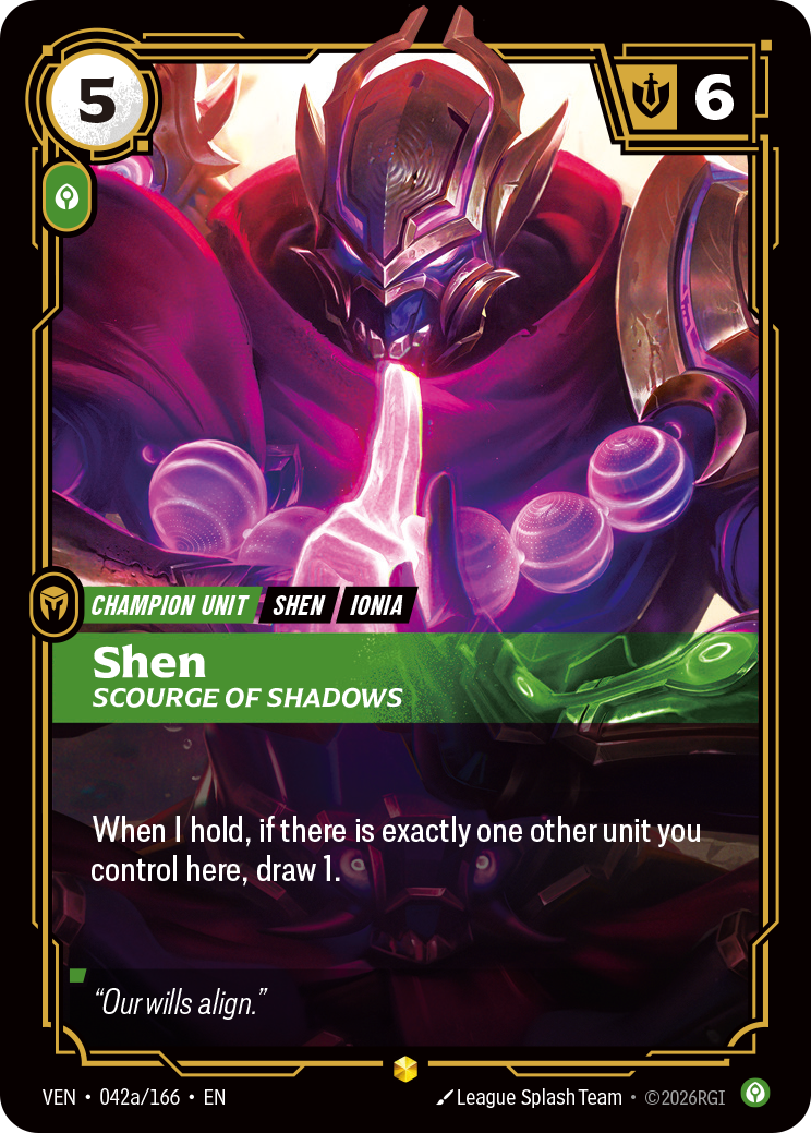 Shen, Scourge of Shadows VEN-042a/166 Alternate Art Riftbound card