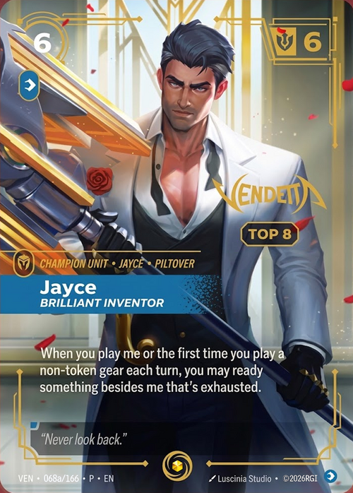 Jayce, Brilliant Inventor VEN-068b/166-P-TOP Alternate Art Riftbound card