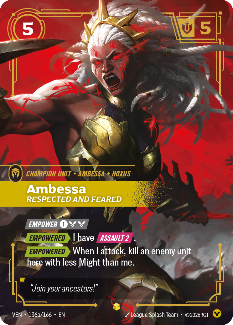 Ambessa, Respected and Feared VEN-136a/166 Alternate Art Riftbound card