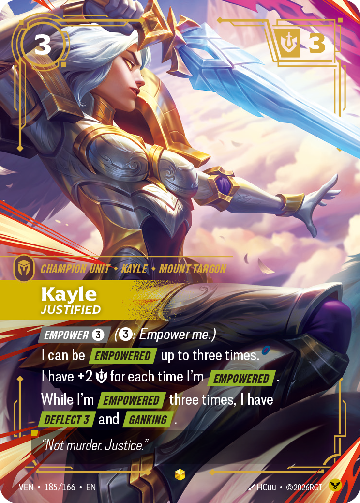 Kayle, Justified VEN-185/166 Alternate Art Riftbound card